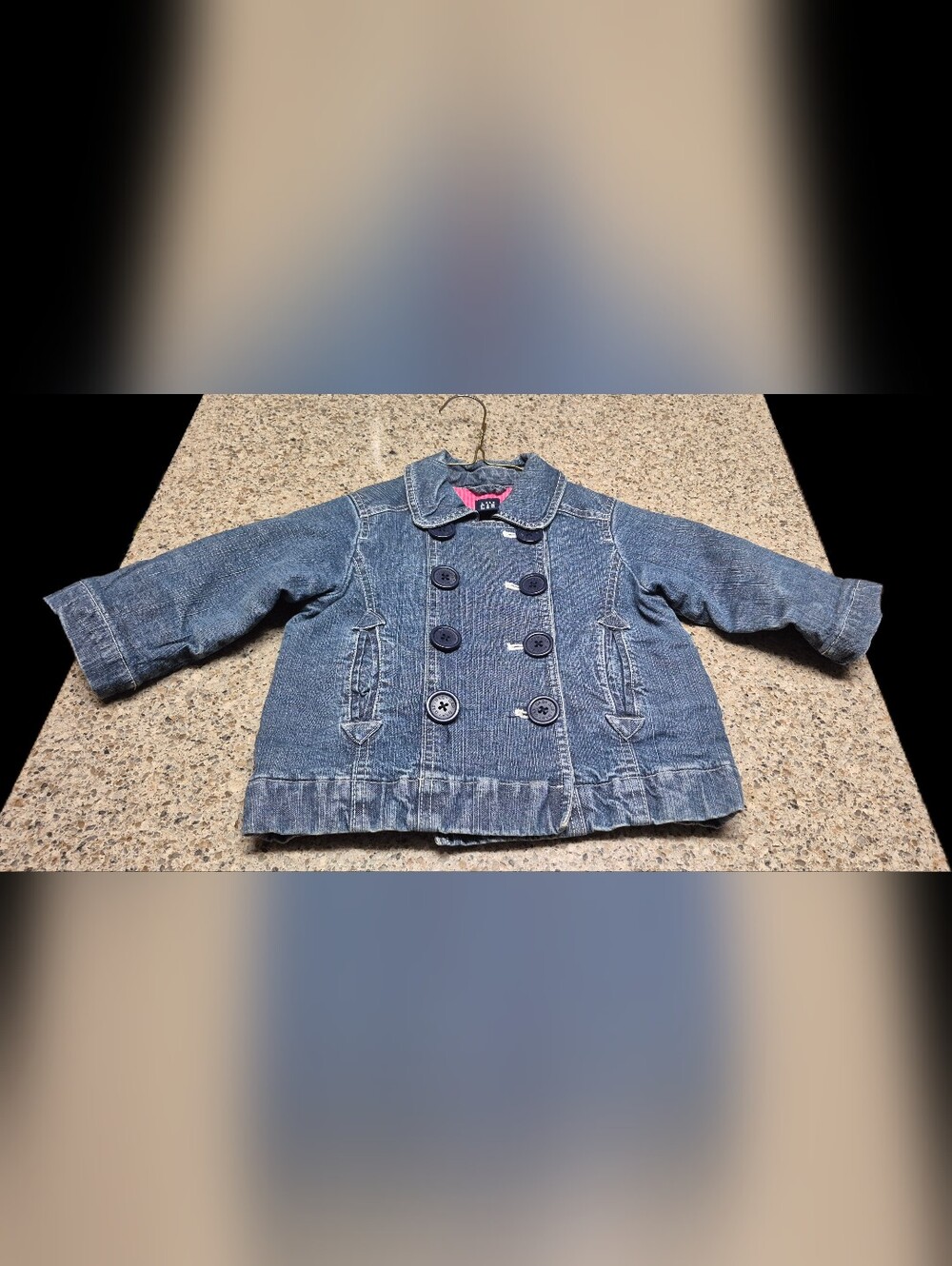 ​Baby Gap Toddler Girl Denim Peacoat Jacket 18-24 Month Quilted Pink Plaid Lined